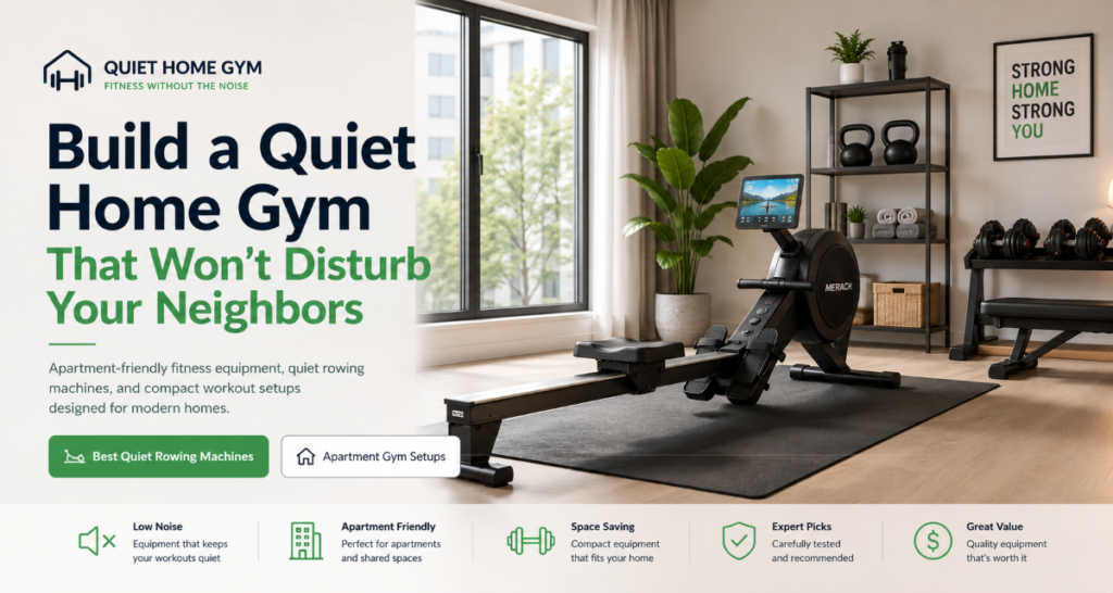 quiet apartment home gym with rowing machine